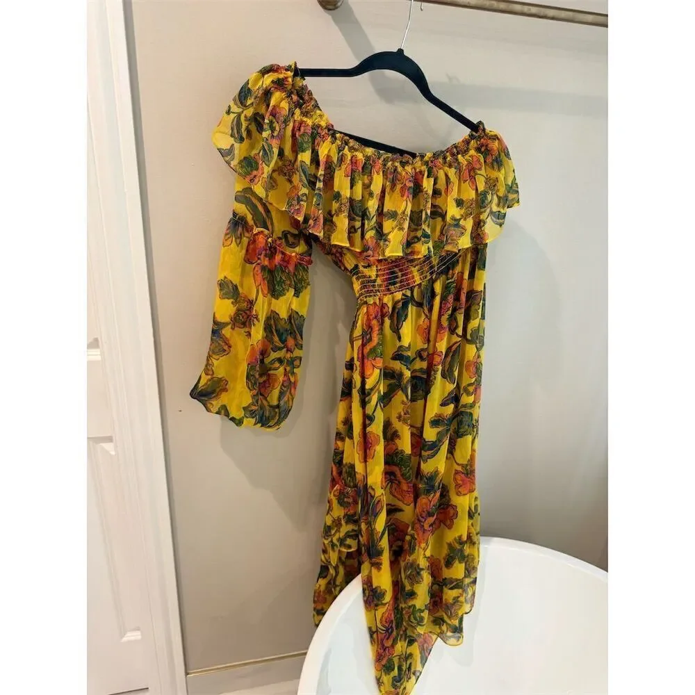 Misa Los Angeles Women's Asymmetric One Shoulder Floral Midi Dress Size M - Picture 5 of 6